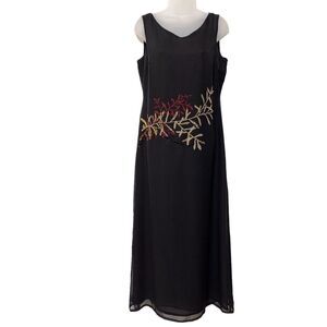 Alfani Womens Size 8 Black Sleeveless Floral Beaded Sequin Midi Dress Evening